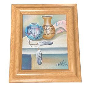 Native American Pottery Sand Oil Painting Signed Myung Mario Jung Southwest